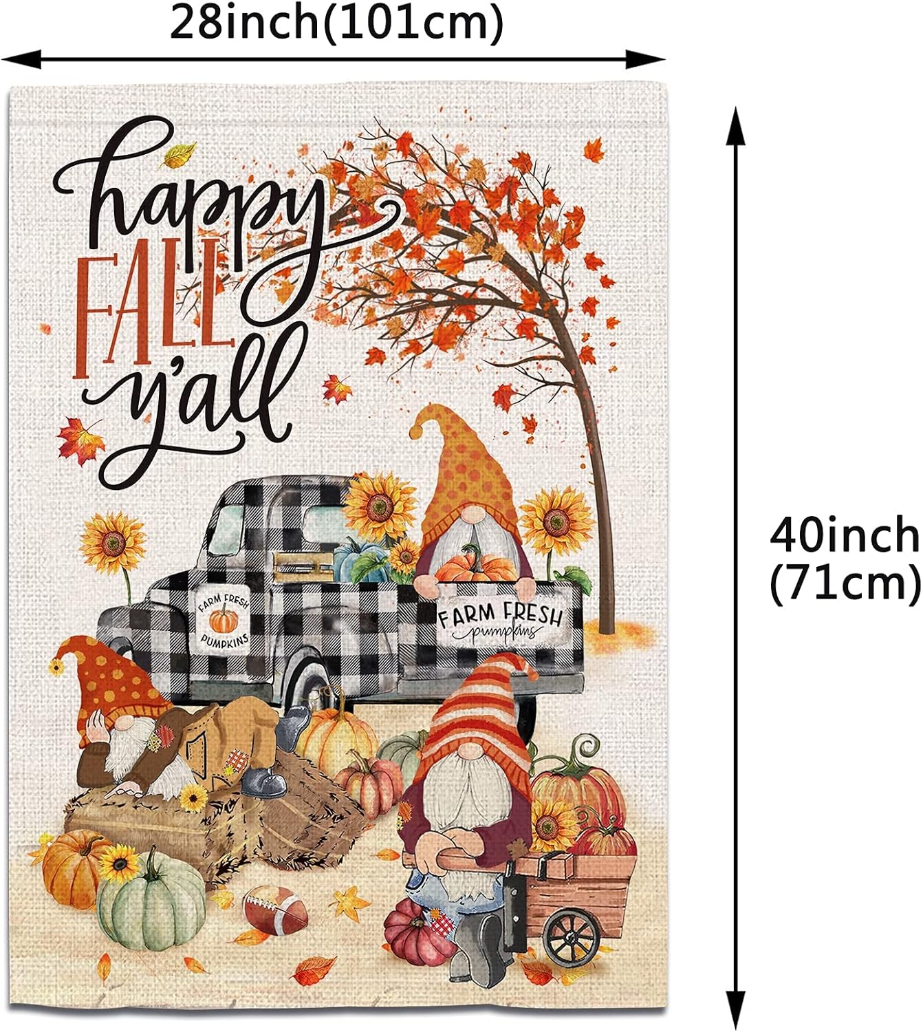 Fall Flags 28x40 Double Sided, Happy Fall Yall Autumn Pumpkins Buffalo Check Truck Burlap House Flag, Gnomes Sunflower Harvest Leaves Outdoor Banners Signs for Home Garden Yard Lawn Decor Outside : Grocery & Gourmet Food