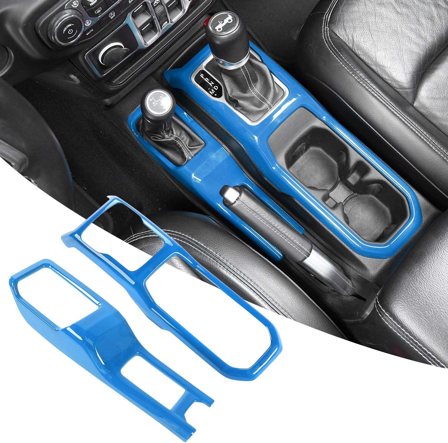 RT-TCZ Center Console Gear Shift Panel Trim Cover 4WD Four Wheel Drive Cup Holder Panel Trim Cover Decoration Interior Accessories for Jeep Wrangler JL JLU & Gladiator JT 2018-2022,Light Blue