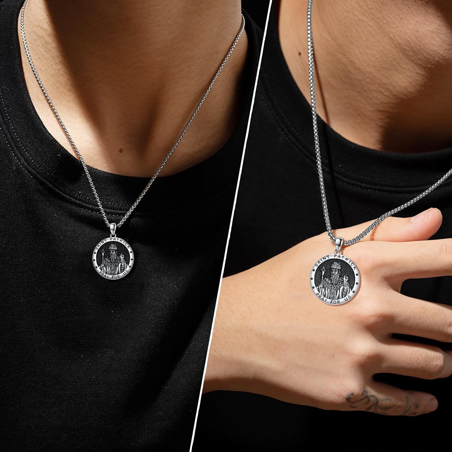 TwoAnts 925 Sterling Silver Patron Saint Medal Necklace Protection Catholic Jewelry Gifts for Men Women