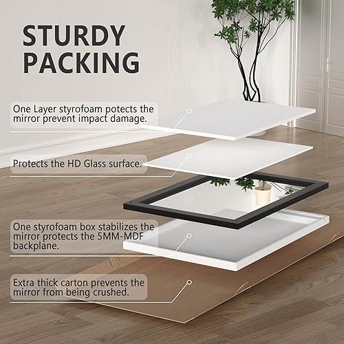 Miniatura 8 de Espejo Negro de Casa de Campo - Espejo Cuadrado de Baño con Marco de Madera de 24x36 Pulgadas para Tocador, Estilo Puerta de Granero Montado en