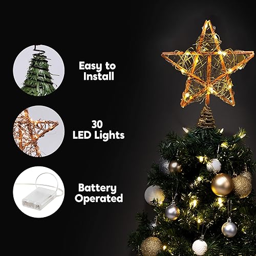 Miniatura 3 de Joiedomi Decoración para árbol de Navidad de 8 pulgadas, 30 luces LED rústicas de ratán iluminadas para decoraciones de Navidad, decoración de