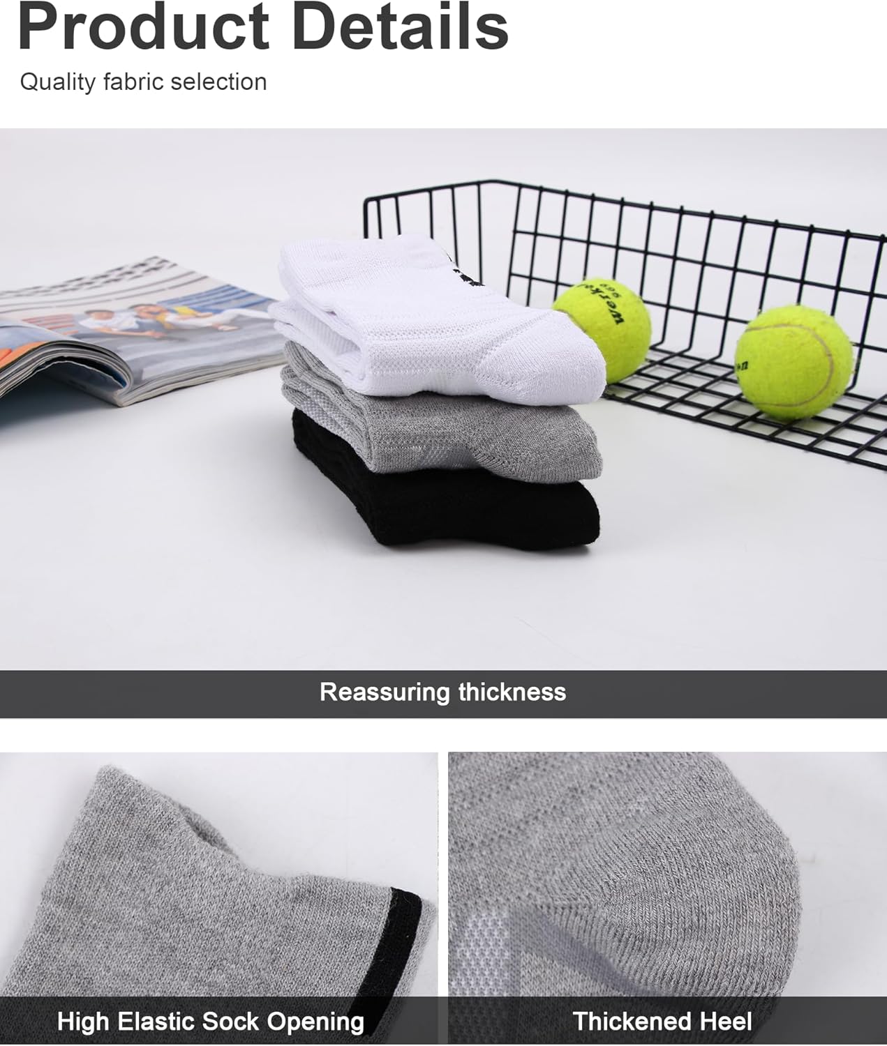 Mid-Crew Basketball Socks 6 Pairs - Arch Support Non-Slip Socks with Cushioned Sole & Mesh Ventilation for Men/Women - Image 4