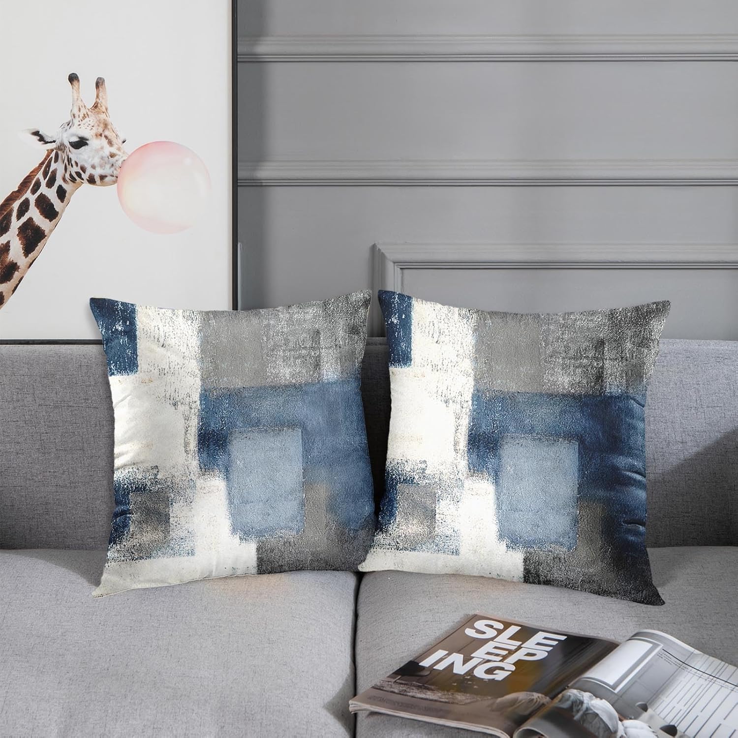Emvency Set of 2 Throw Pillow Covers Modern Abstract Painting Blue White and Gray Decorative Sofa Pillow Cases Home Decor Standard Square 18x18 Inches Pillowcases - Image 7