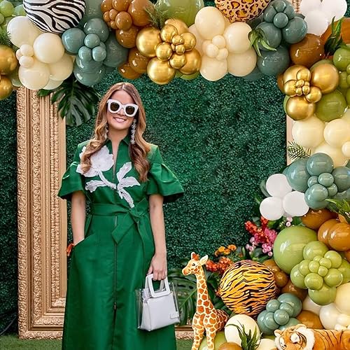 Miniatura 2 de Kit de arco de guirnalda de globos de safari en la selva, globo verde y blanco con decoración de animales tropicales para baby shower, cumpleaños