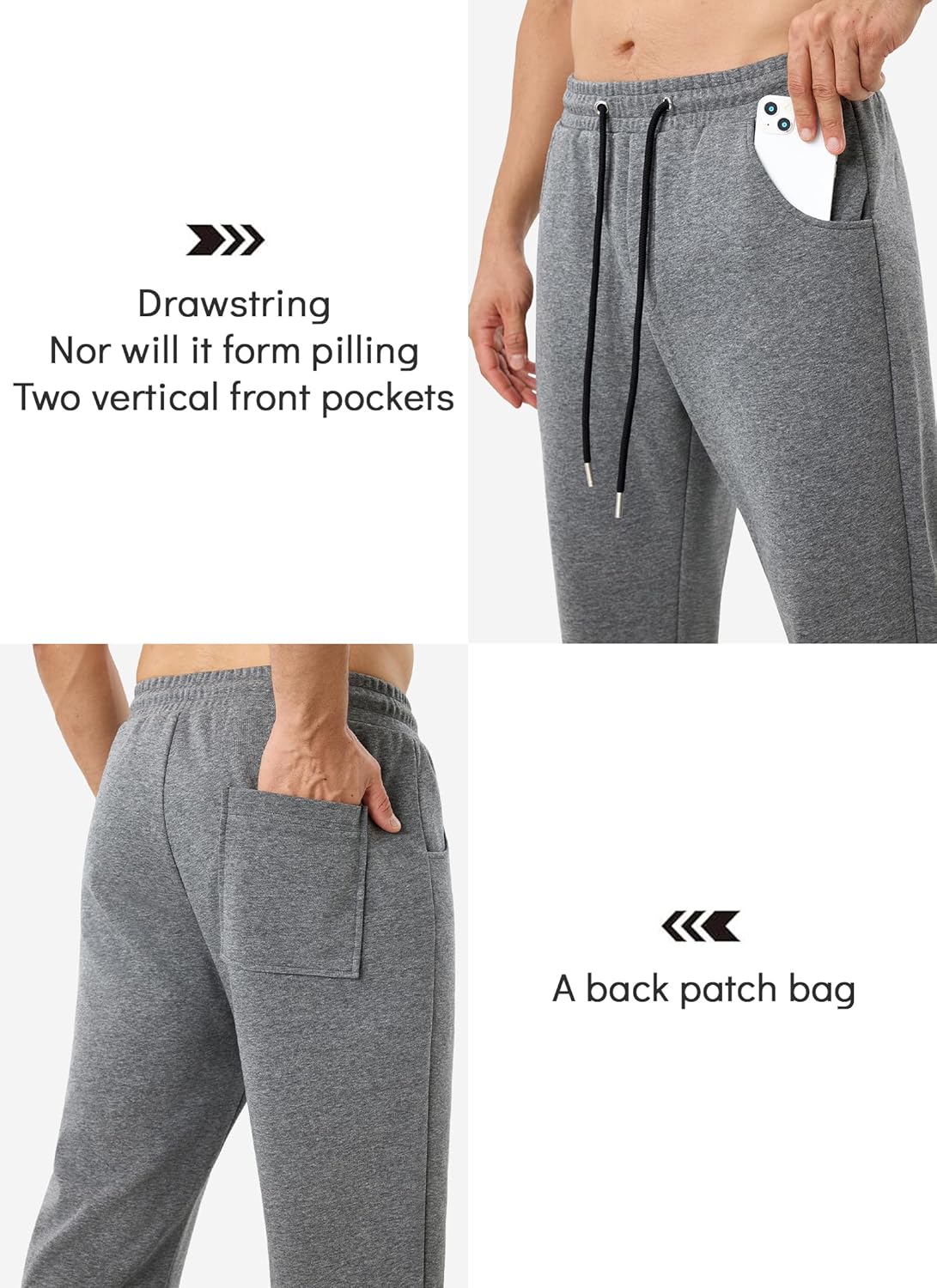 Mens Baggy Sweatpants Wide Leg Jogging Casual and Drawstring Open Bottom Sports Pants with Pockets - Image 4