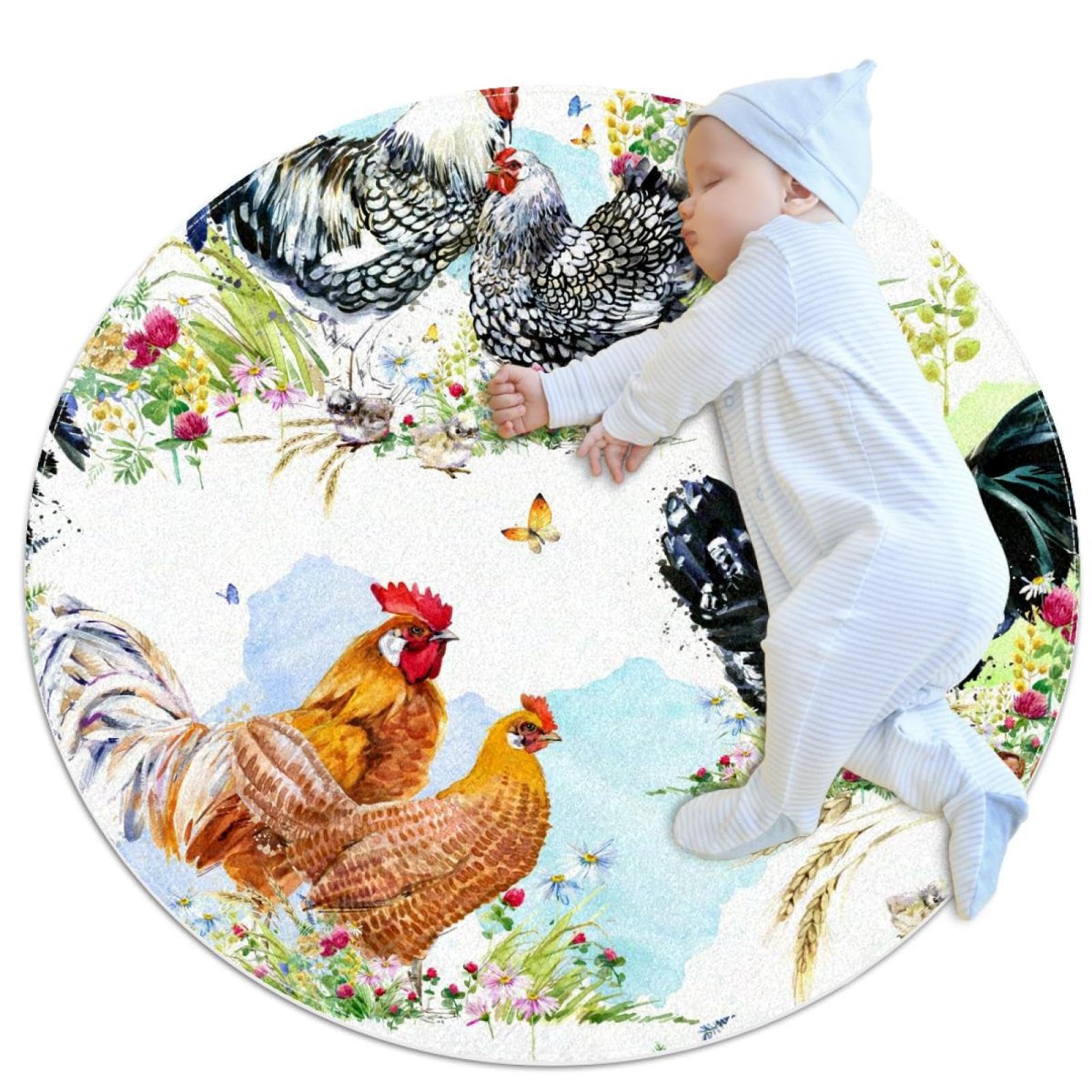 Tapis de salle de bain antidérapant sécurisé rond motif poules