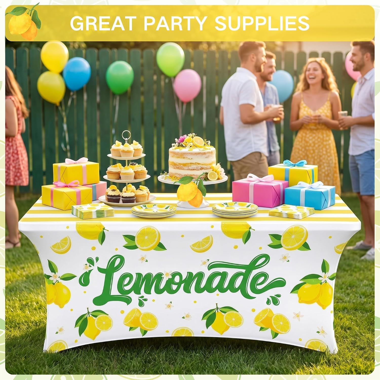 2 Pack Lemonade Stretch Table Cover, Yellow Table Cloth for 6 ft Folding Table, Wrinkle-Free Spandex Vendor Cover for Lemonade Stand Market Booth & Lemon Party image 3