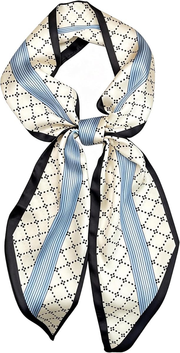 Clysoru Satin Neck Scarf for Women Printed Hair Scarves Bag Scarfs Fashion Elegant Oblique Angle Design 59" X 5.9"