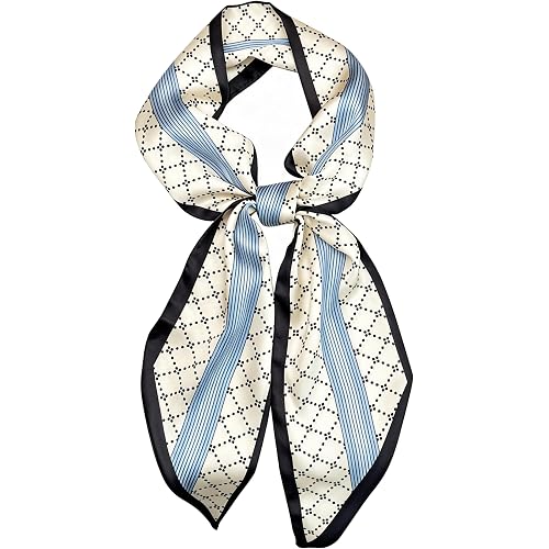 Clysoru Satin Neck Scarf for Women Printed Hair Scarves Bag Scarfs Fashion Elegant Oblique Angle Design 59" X 5.9"