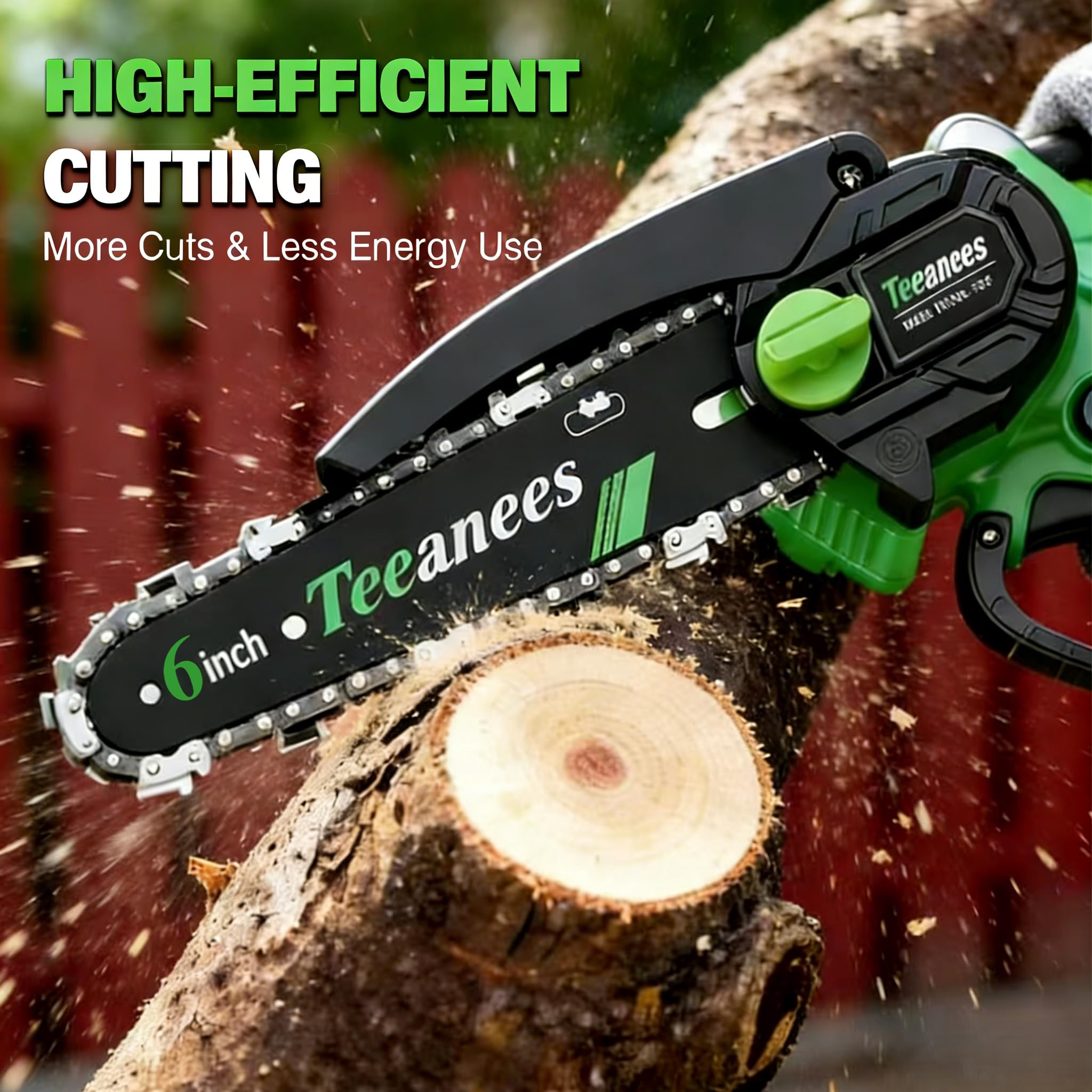 Mini motosierra inalámbrica de 6 pulgadas, motosierra eléctrica alimentada por pilas con engrasador automático, bloqueo de seguridad para cortar madera, podar árboles, jardín y uso doméstico