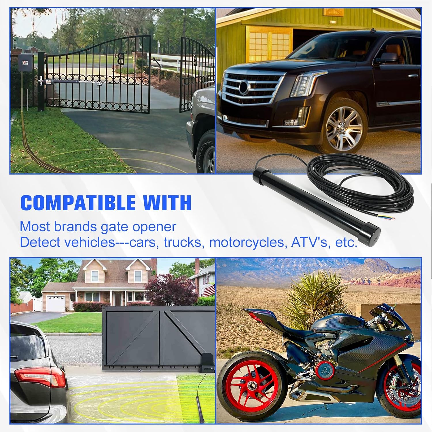 Driveway Gate Vehicle Exit Wand Sensor with 100 ft Cable, Automatic Gate Opener Car Detector Compatible with Mighty Mule, Ghost Controls, liftMaster Vehicle Door Opening Systems