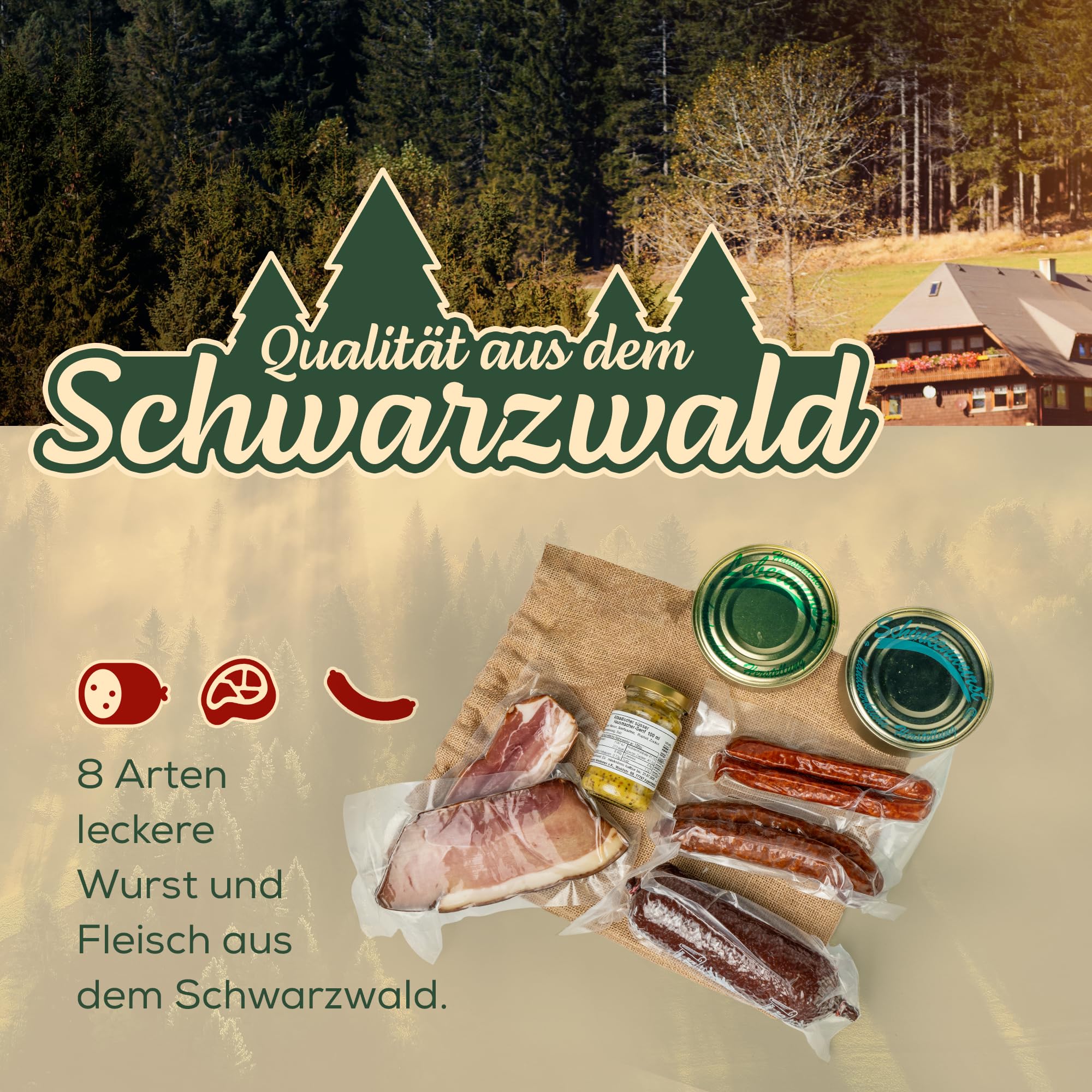 Schwarzwald Metzgerei Geschenkkorb 9-teilig im Leinentäschle mit traditionellen Wurstspezialitäten