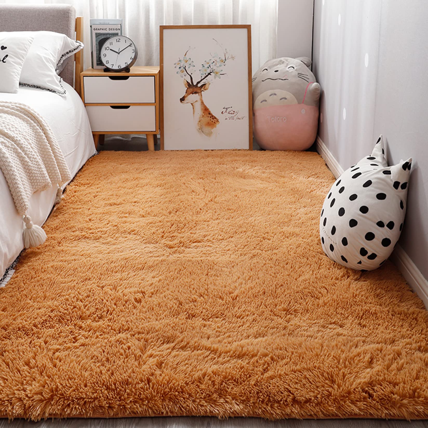 ロングカーペット 200x240cm ふわふわ シャギー フランネル ​ラグ 洗える 丸洗い 折り畳み 可能 ホットカーペットカバー 対応 サラサラ 長方形 軽い, ダークベージュ