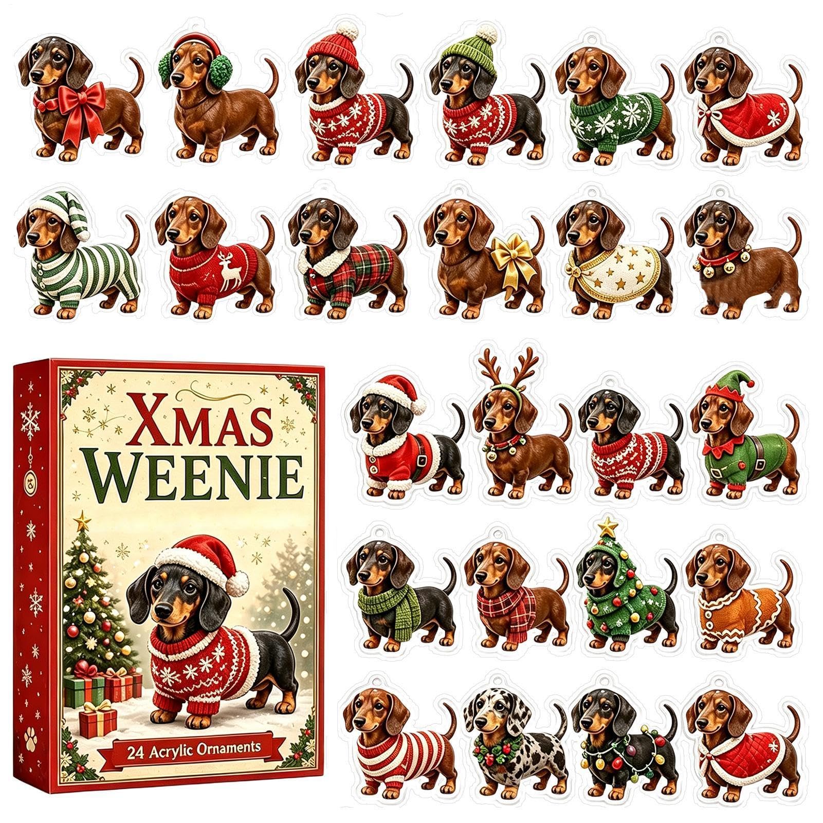 Weihnachts-Countdown-Kalender 2026, 2D, flach, niedlich, Welpenornamente | 24 Tage Weihnachts-Countdown-Kalender für Erwachsene, Kinder, Wand, Schlafzimmer, Wohnzimmer, Zuhause