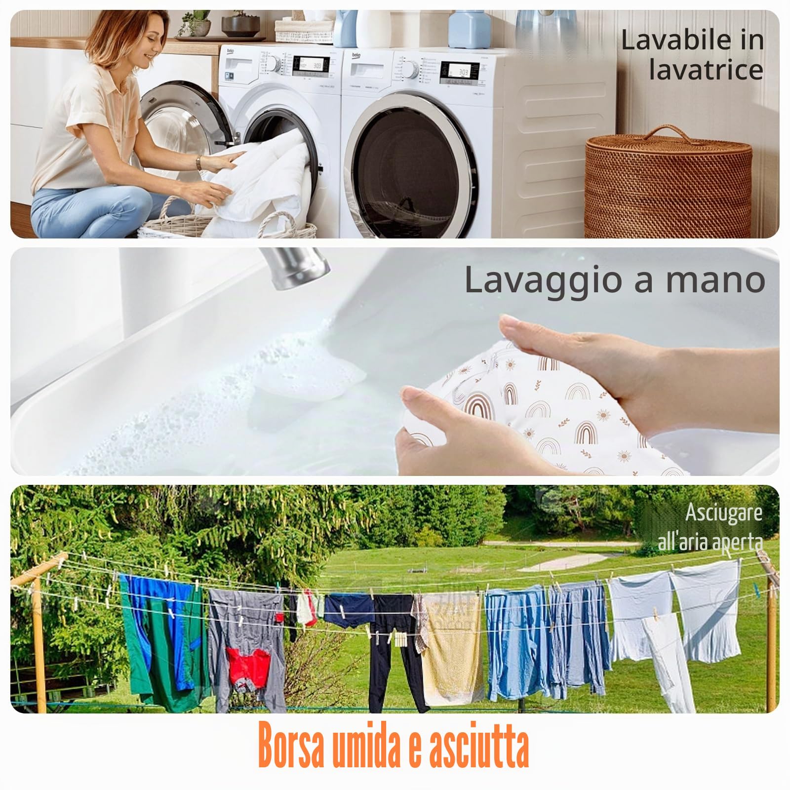 Borsa per Pannolini Impermeabile Wetbag con Zip Riutilizzabile Organizzatore Pannolino Sacchetto Stoffa per Viaggi Gym Vestiti 3 pezzi