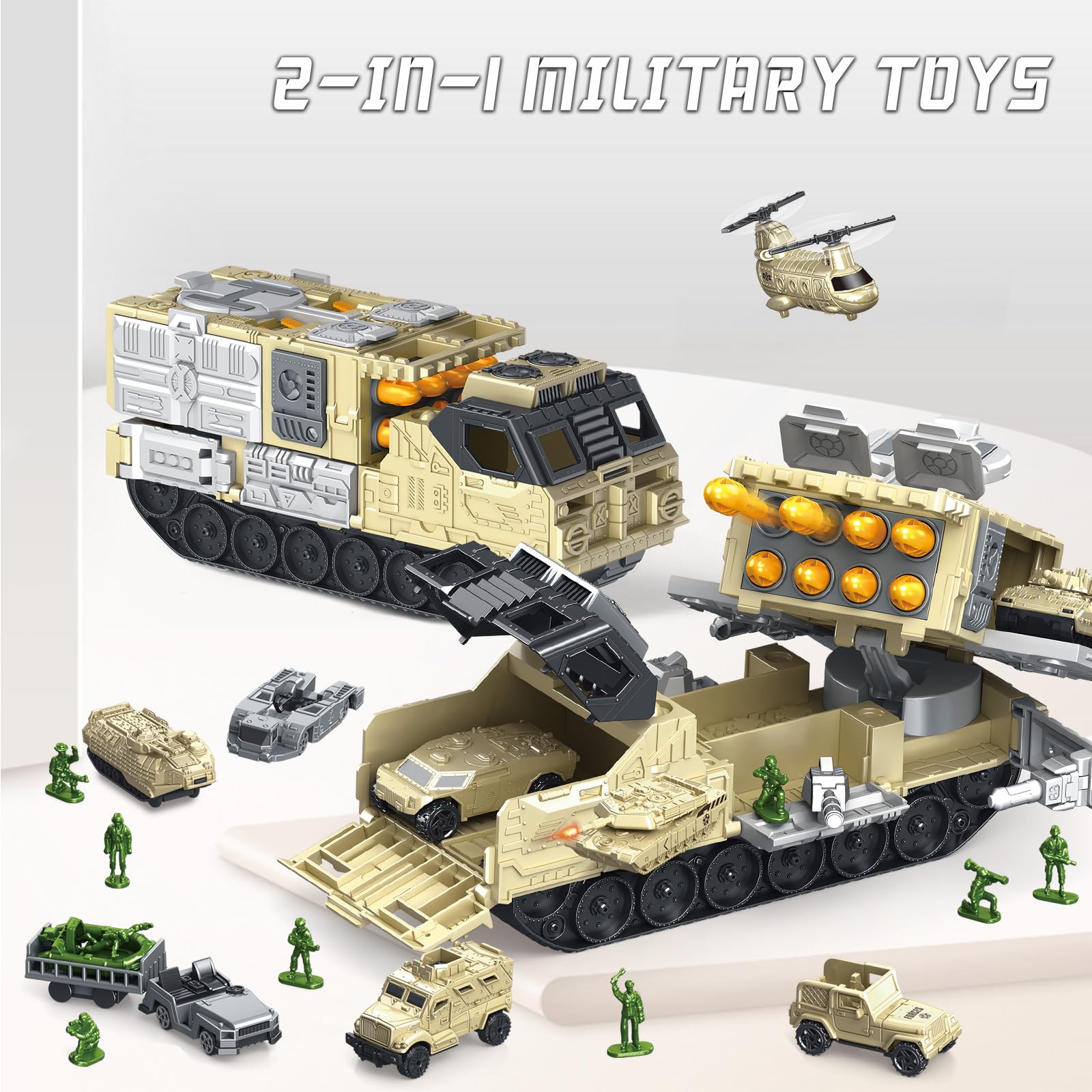 Giocattoli militari Serbatoio Playset con veicoli da combattimento, carri armati, elicotteri, militari uomini soldati, serbatoio dell'esercito auto giocattolo per bambini bambini bambini