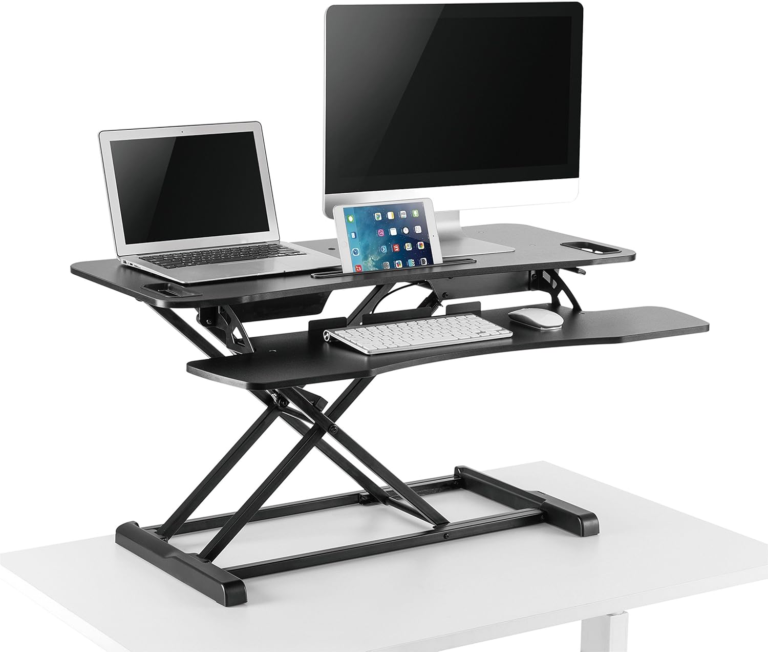 Amer EZriser36 Height Adjustable sit/Stand Desk Computer Riser, Dual Monitor Capable, 37.5" Wide with Keyboard Tray - Black Finish