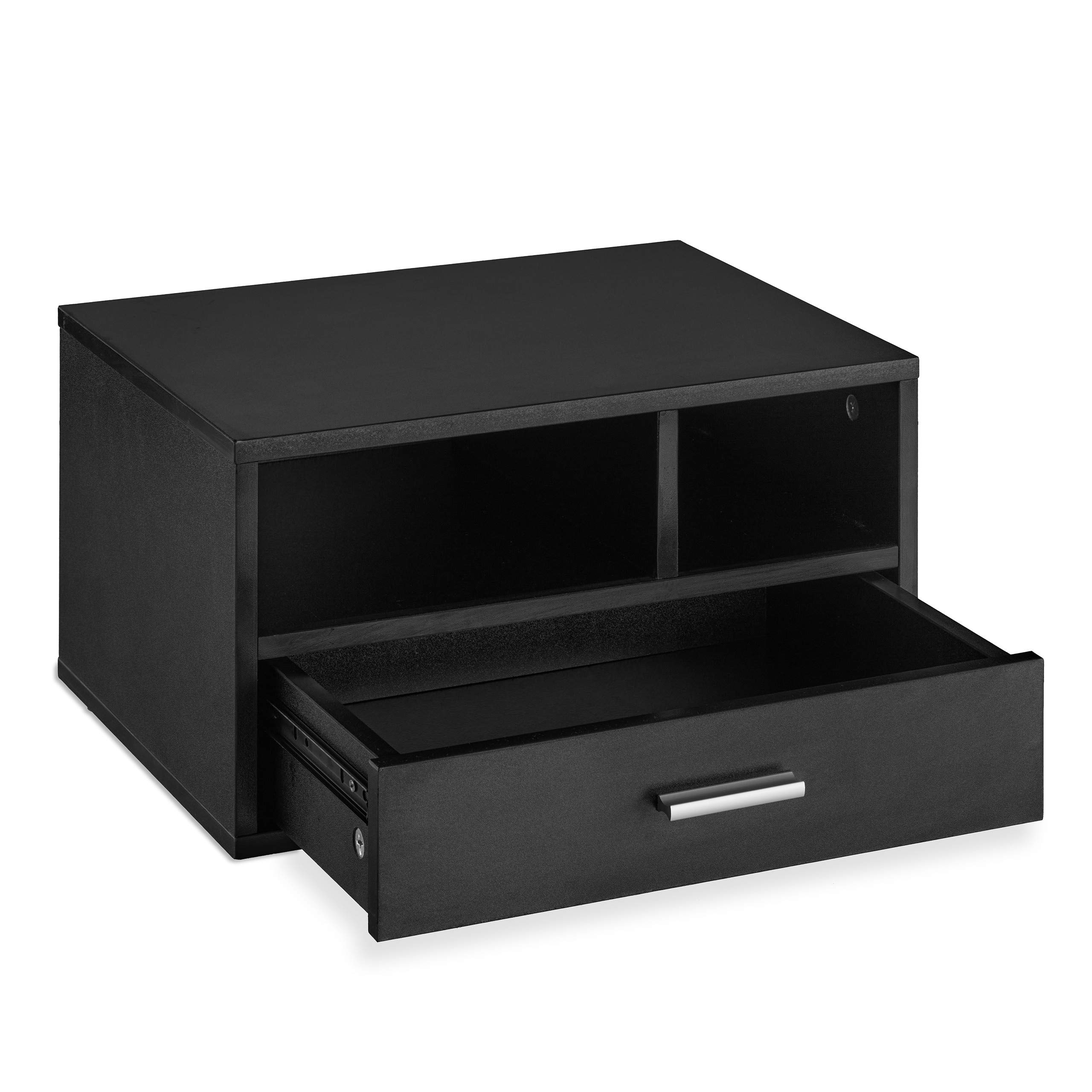 Relaxdays Porta Stampante da Scrivania, Supporto 3 Scomparti, con Cassetto, Portadocumenti, 22x40x30 cm, Organizer, Nero