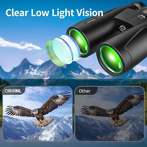 Miniatura 3 de OIRHNL Prismáticos HD de 12 x 50 para adultos, de alta potencia, visión grande, ligeros, impermeables, con visión clara de poca luz para observación