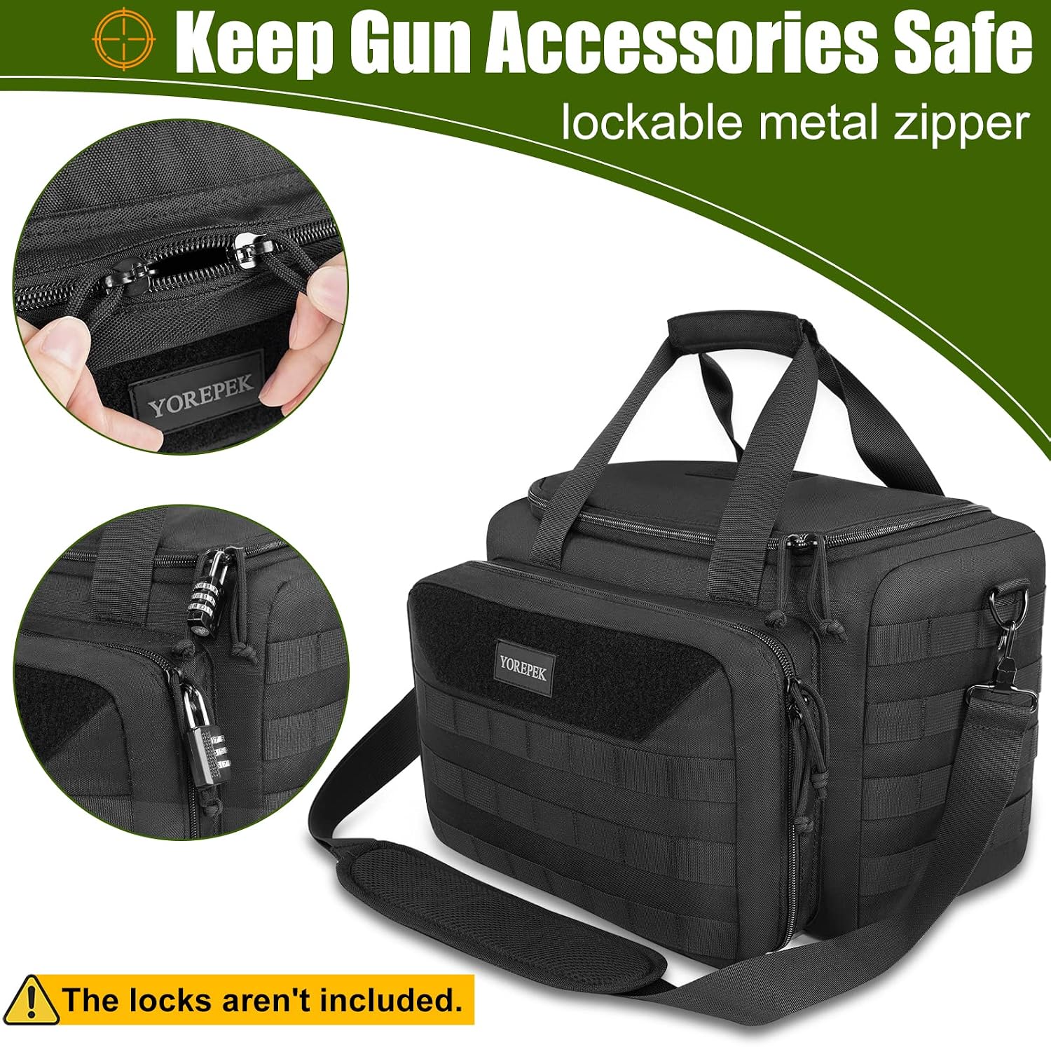 Gun Range Bags for Handguns and Ammo, Padded Pistol Range Bag with 12 Magazine Slots, Tactical Handgun Bag With Lockable Zipper Keep Firearm Accessories Safe for Outdoor Hunting, Shooting Range