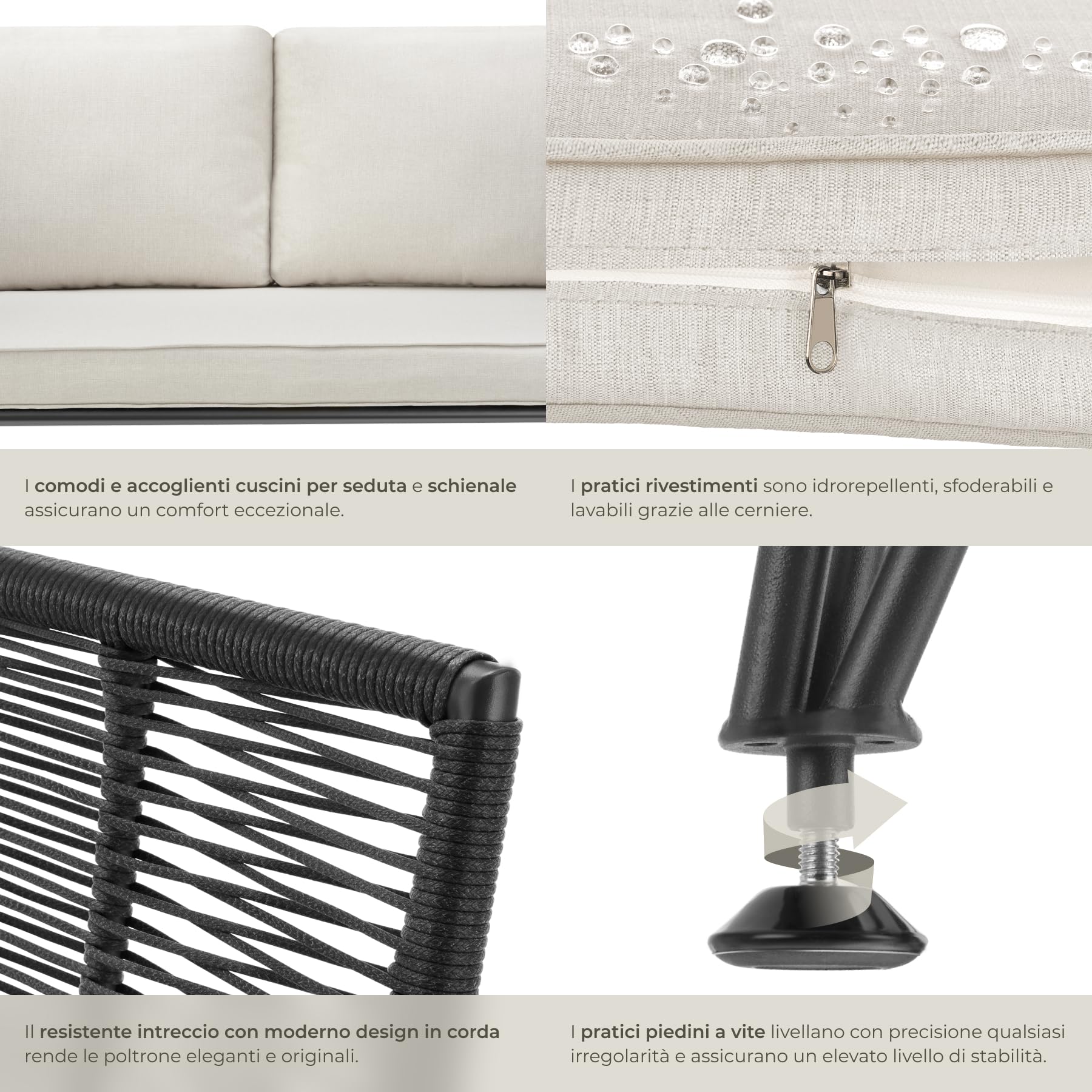 tectake® Set Lounge da Giardino, Polyrattan Resistente, Divano da Giardino e 2 Poltrone Design Elegante, Cuscini Extra Spessi, Ideale per Salotto da Esterno, Arredo Giardino Moderno - Antracite