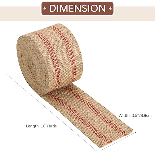 Miniatura 2 de NATGAI Cinta de yute, 10 yardas de ancho, rollo de 3.5 pulgadas de arpillera natural, línea roja, cinta de yute, cinta de tapicería para silla