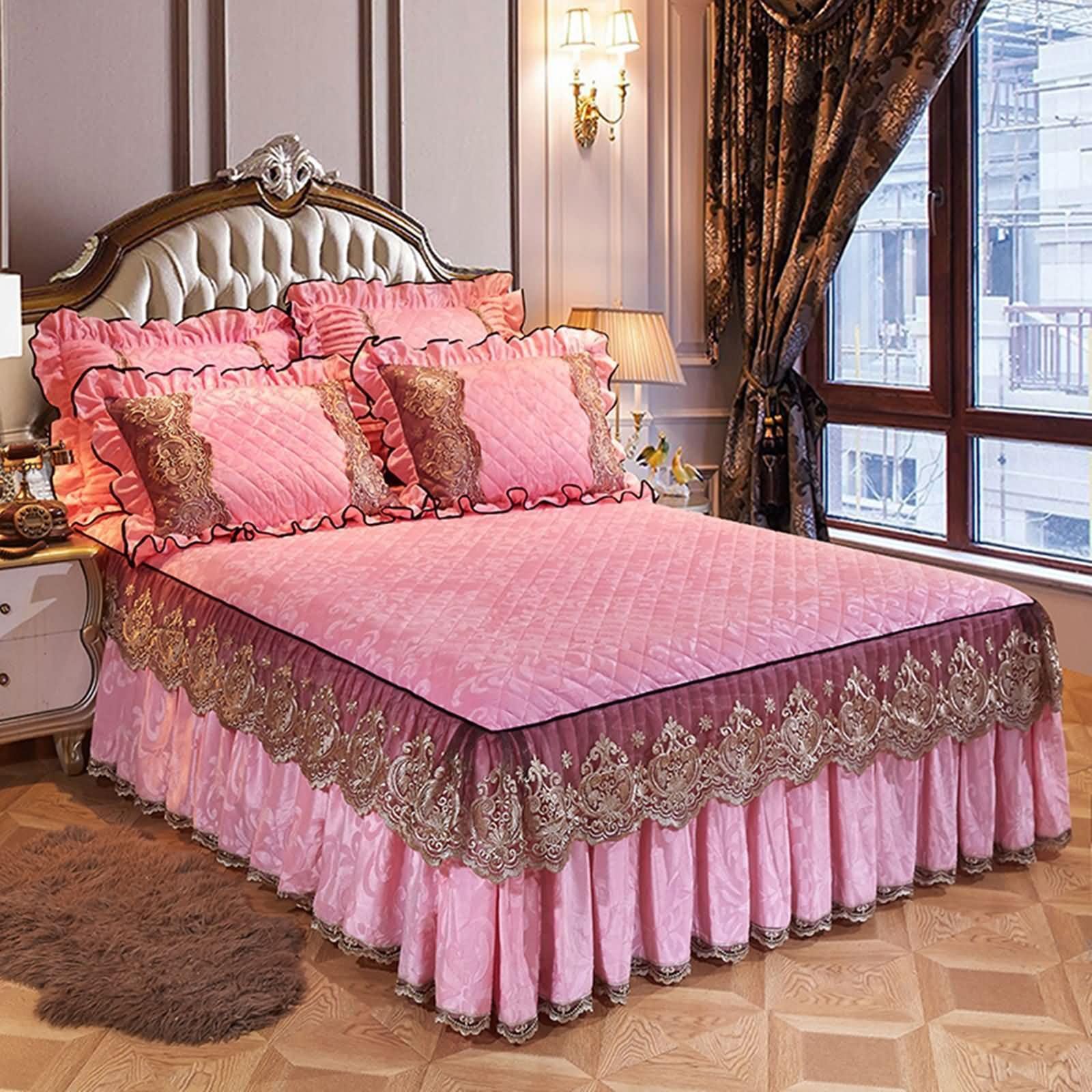 Lenzuolo con Angoli Velluto Letto Matrimoniale, Motivo di Tinta Unita con Pizzo Ricamato, 150 x 200 CM, Rosa