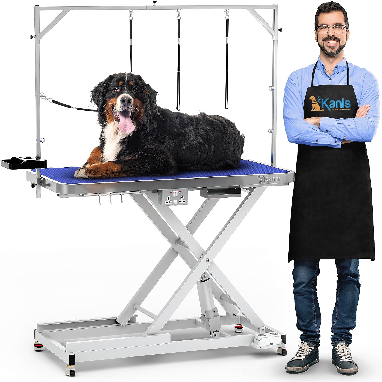 KANIS 49" Professional Electric Dog Grooming Table - Heavy Duty, Height Adjustable Pet Grooming Table w/Leveling Wheels, Dog Grooming…