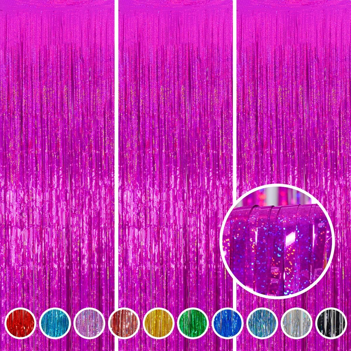 Foil Fringe Curtains Party Decorations - Melsan 3 Pack 3.2 x 8.2 ft Tinsel Curtain Party Photo Backdrop for Birthday Party Baby Shower or Graduation Decorations Rose Red : Home & Kitchen