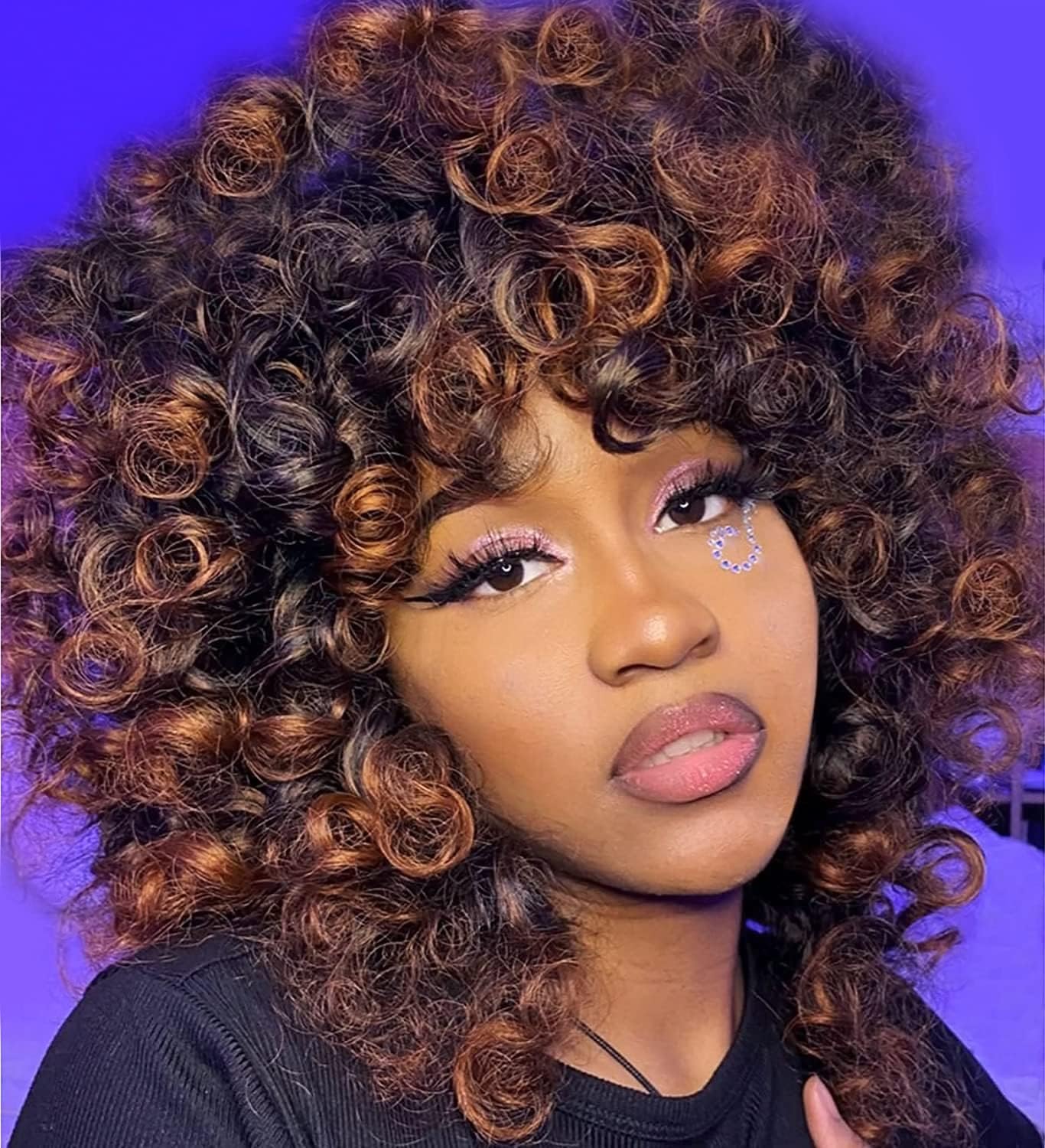Curly Afro Wigs for Women Medinum Length Natural Synthetic Hair Loose Afro Kinky Curly Wig Ombre Brown Blonde two Tone Wig Black Women for Costume or Daily Wear