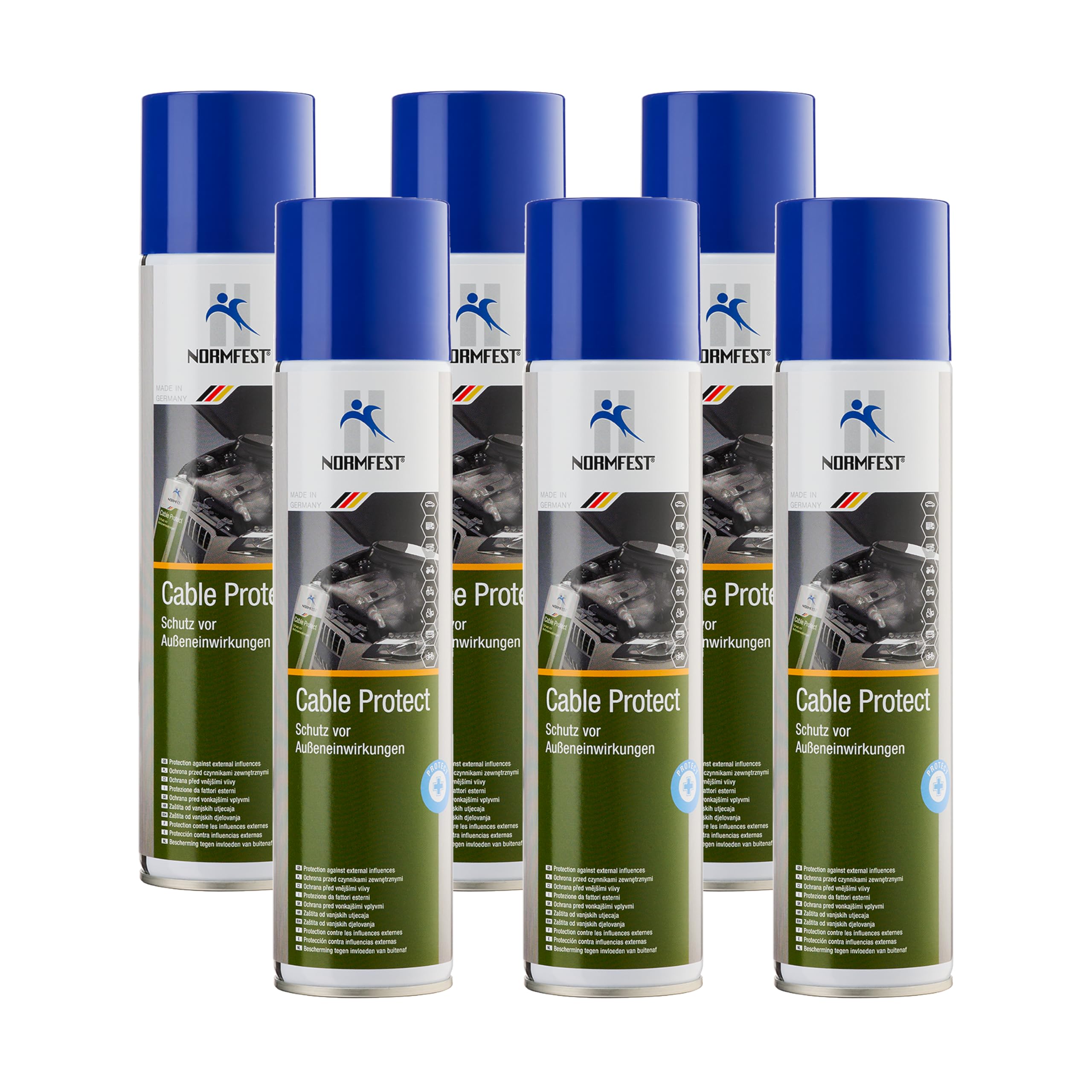 Normfest Cable Protect – Abwehrspray für frei zugängige Kabel, Leitungen, Schläuche & Gummiteile im Motorraum und Unterboden – schützt Oberflächen & Kabel vor Außeneinwirkungen 6X 400 ml