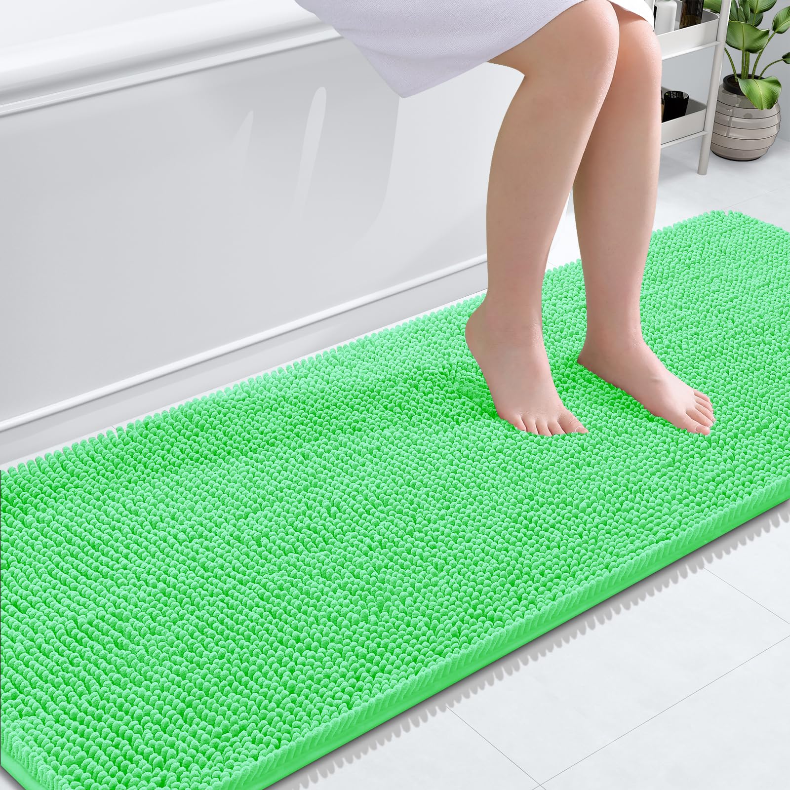 OLANLY Bathroom Runner Rugs 70x24, Extra Soft Absorbent Chenille Bath Rugs | Mint Green, Quick-Drying Rubber Backing, Washable Long Bath Mat for Bathroom Floor, Tub and Shower, Home Decor Accessories