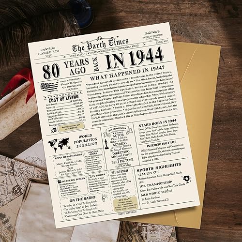 Miniatura 5 de MOCO PAPER Tarjeta de feliz cumpleaños número 80, regalo de decoración de cumpleaños número 80 para papá, mamá, abuelo y abuela, decoraciones de