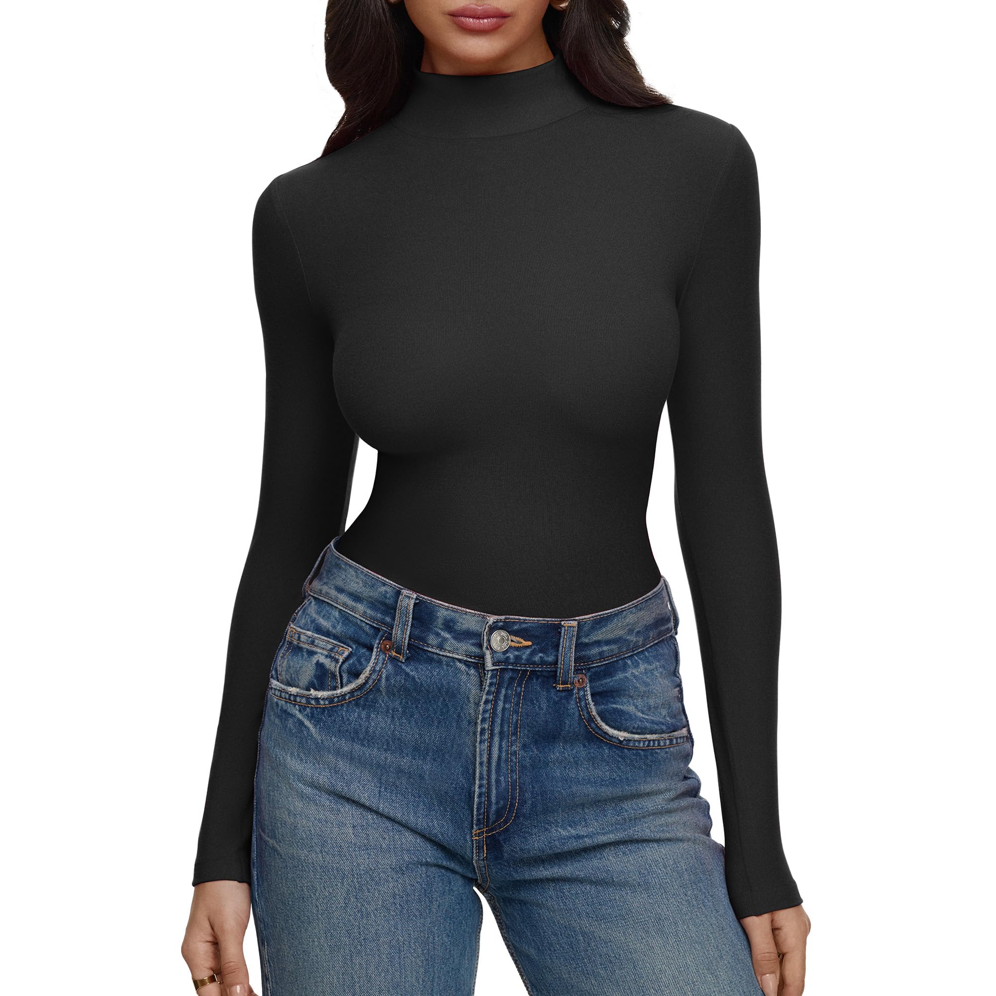 Women's Turtleneck Top Slim Basic Stand Collar Long Sleeve Shirts 2025 Autumn Winter Layering Outfits-image-35