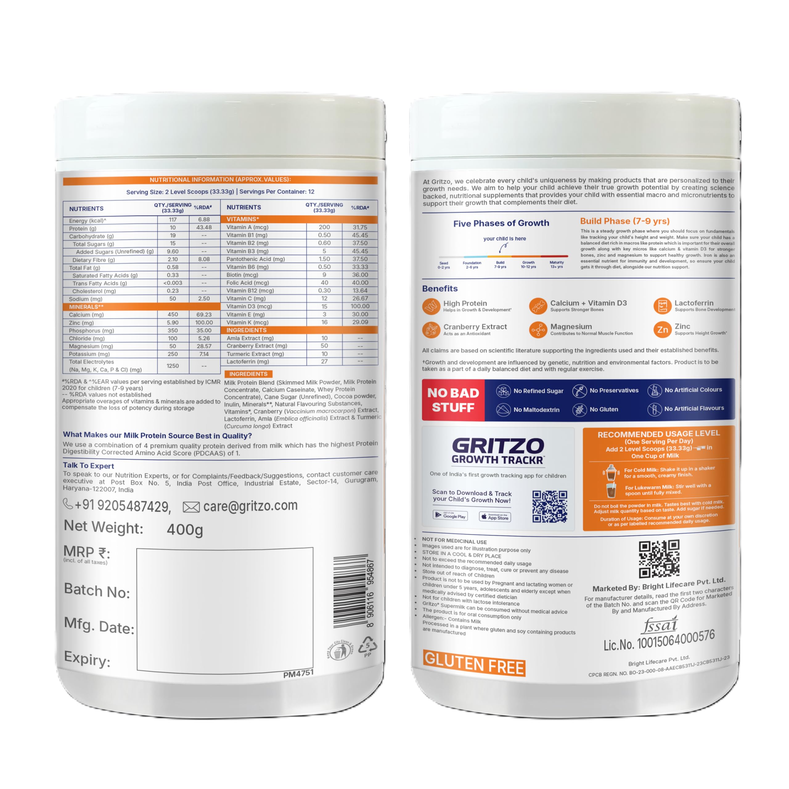 Gritzo SuperMilk Growth+ (7-9y Girl), 400g + Multivitamin Gummies — Amazon image 7