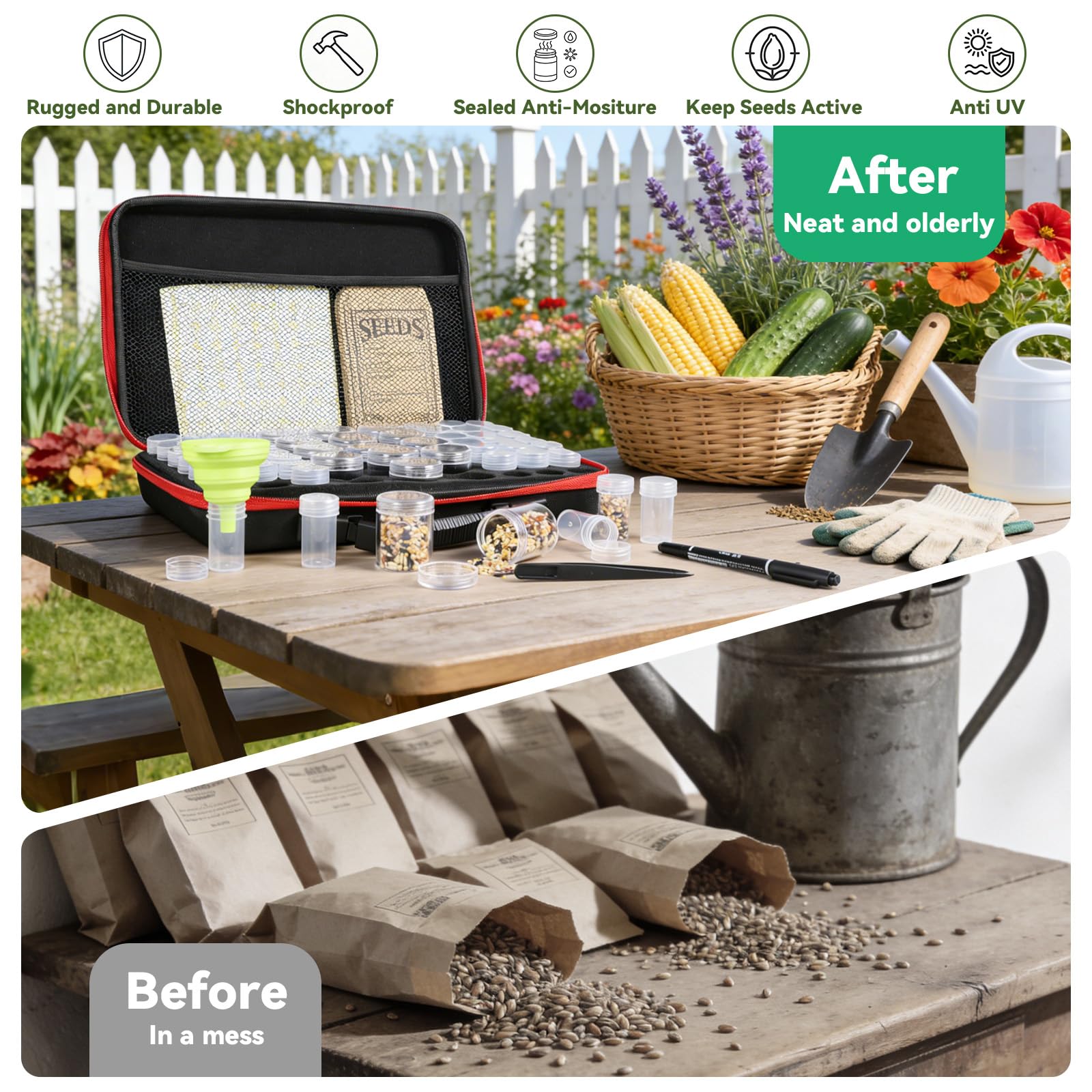 efuturetime 57 Ranuras Caja de Almacenamiento de Semillas, Organizador de Semillas con Cremallera, Pegatinas y Embudo para Semillas Plantas Flores, Cajas de Accesorios para Pintura Diamantes Joyas