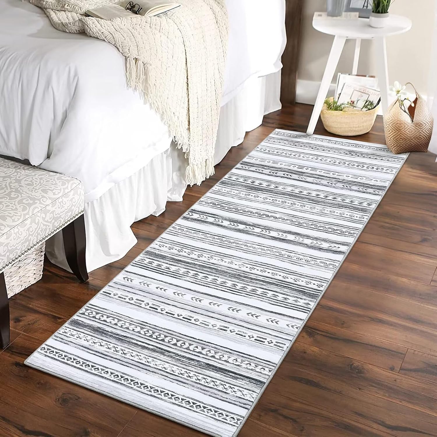 GlowSol Hallway Rug 2X6 Washable Runner Rug Non Slip Soft Rug Floor Bathroom Rug Non Shedding Indoor Carpet Low Pile Floor Cover Kitchen Rug for Bedroom Living Room, Light Grey