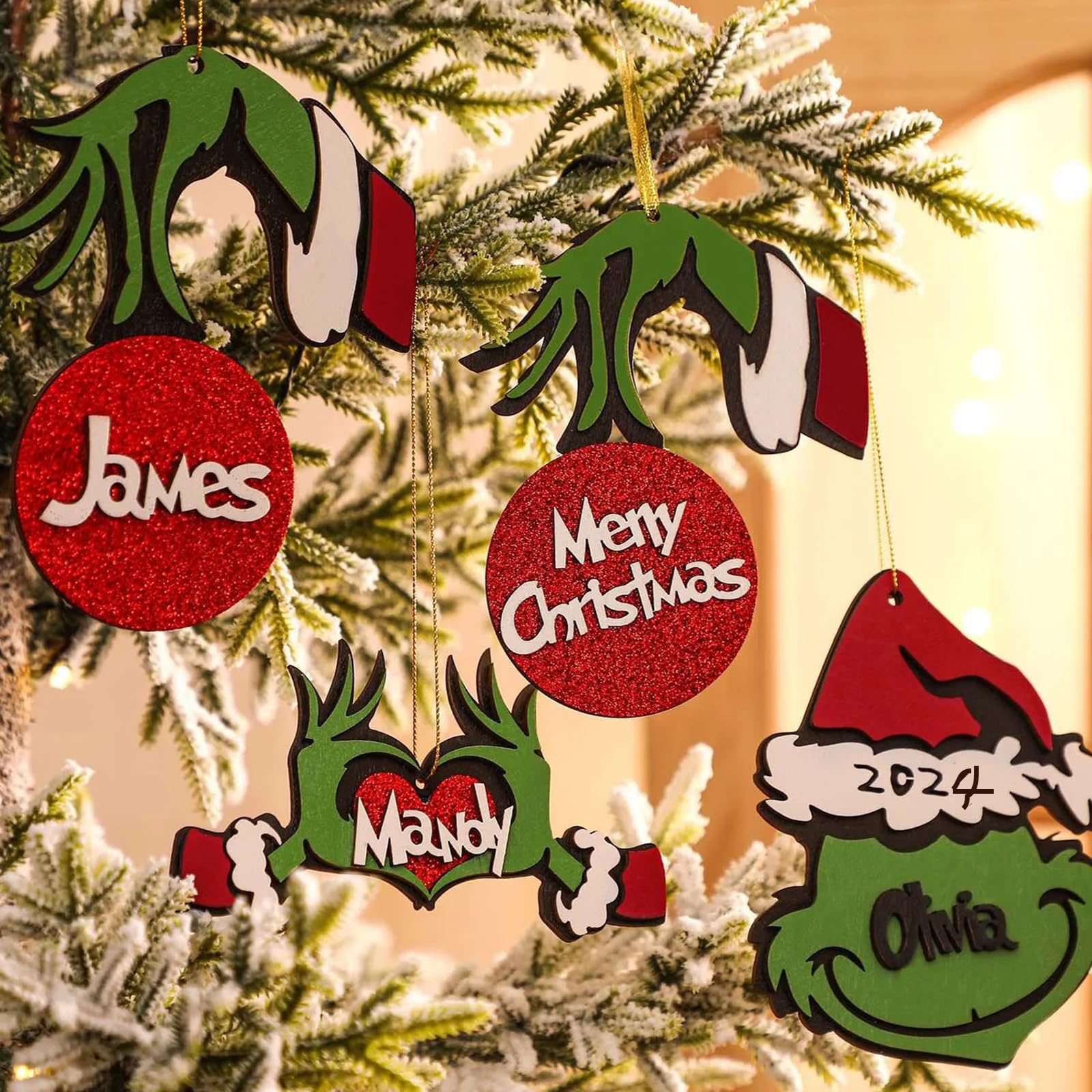 Lot De 20 Ornements à Suspendre « Merry Christmas Grinch » Pour Sapin De Noël - En Acrylique Coloré