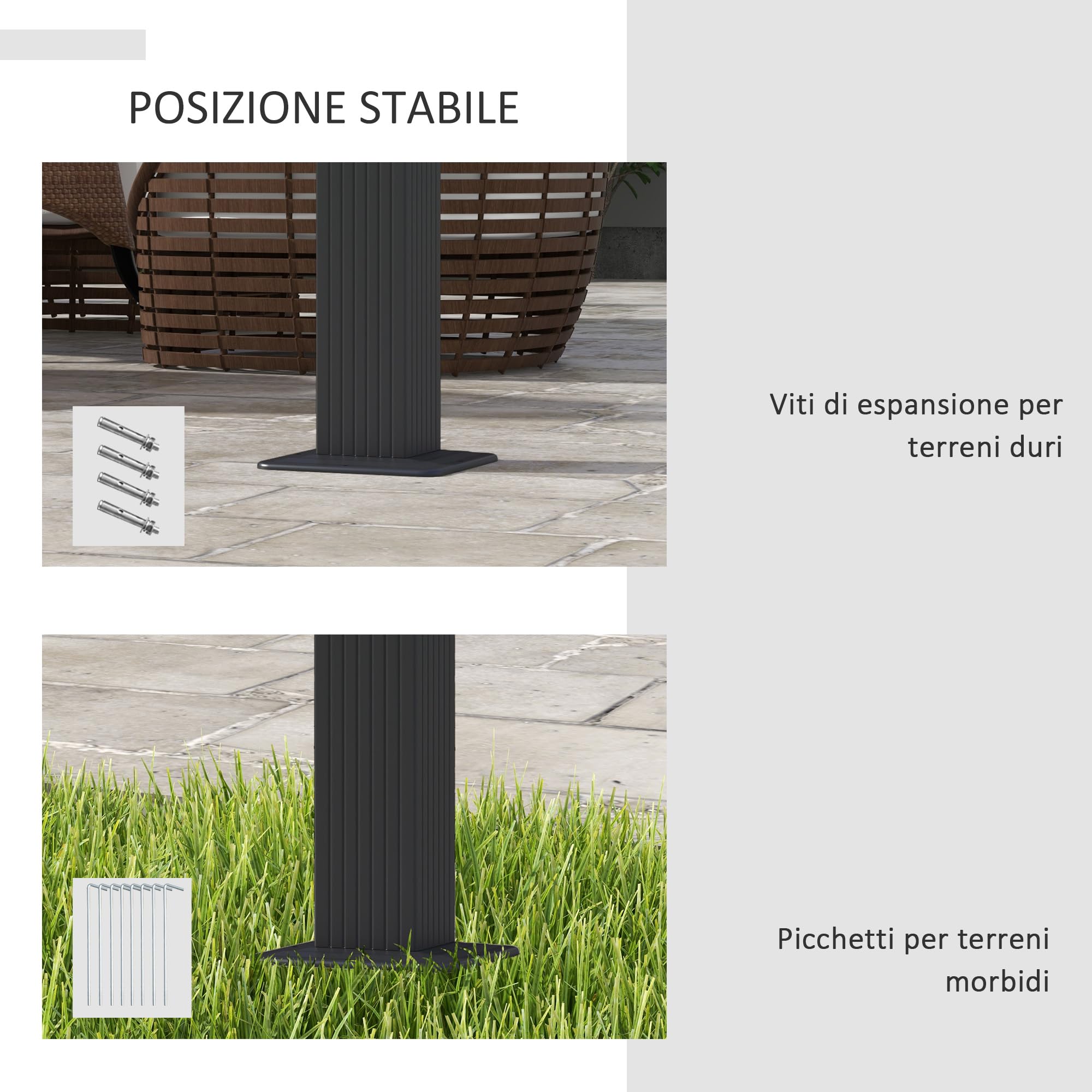 Outsunny Gazebo per Giardino 4x3 m con 8 Fori di Drenaggio, Picchetti e Viti, Pergola in Metallo, Alluminio e Poliestere, Grigio Scuro
