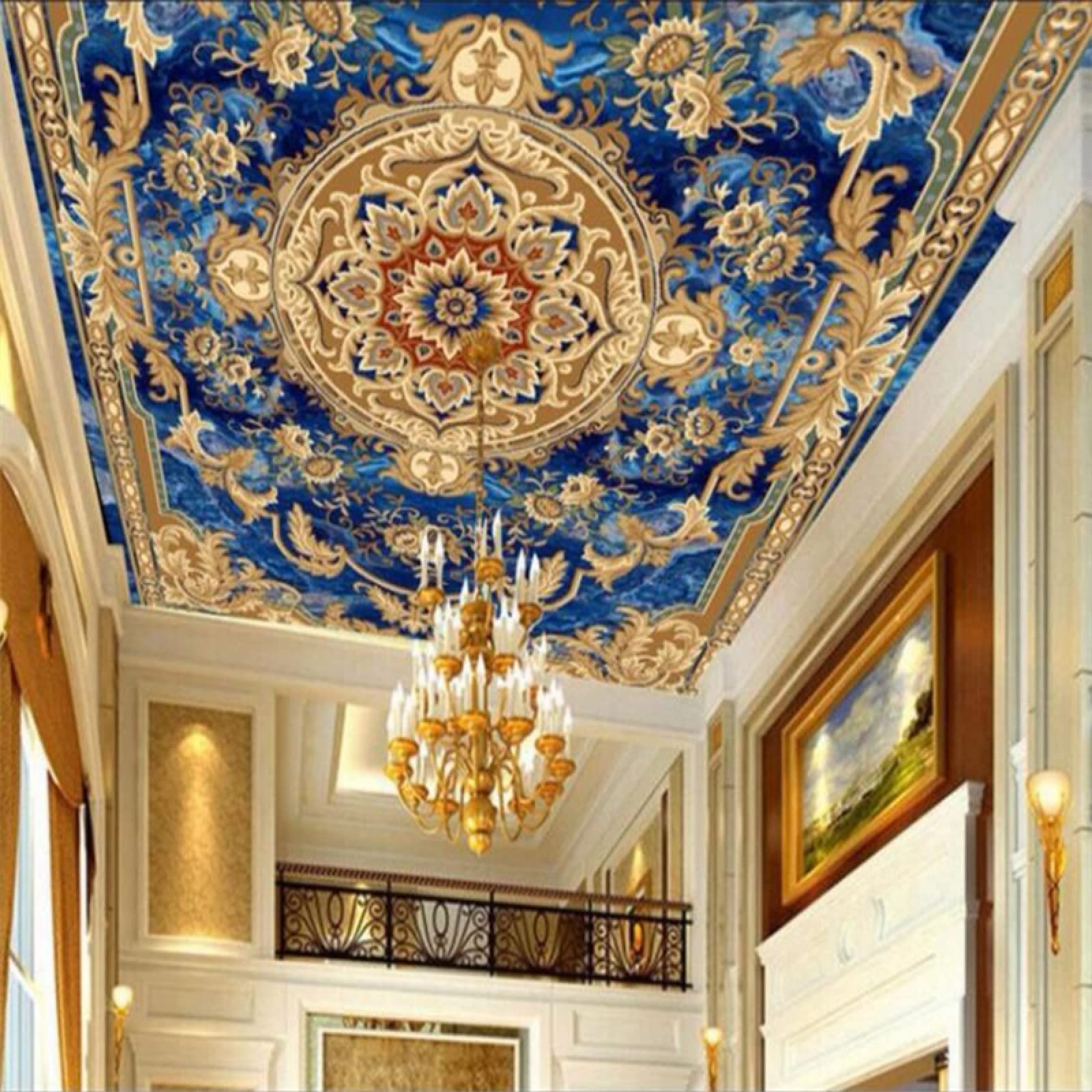 Art mural sticker luxueux gaufré bleu or pour une décoration de prestige