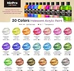 Nicpro 20 Colors Iridescent Acrylic Paint, 8.45oz/250ml Large Bulk Metallic Acrylic Paint, Non-Toxic Art Painting Supplies For Halloween Canvas Fabric Rock Wood with Paint Knife Color Wheel