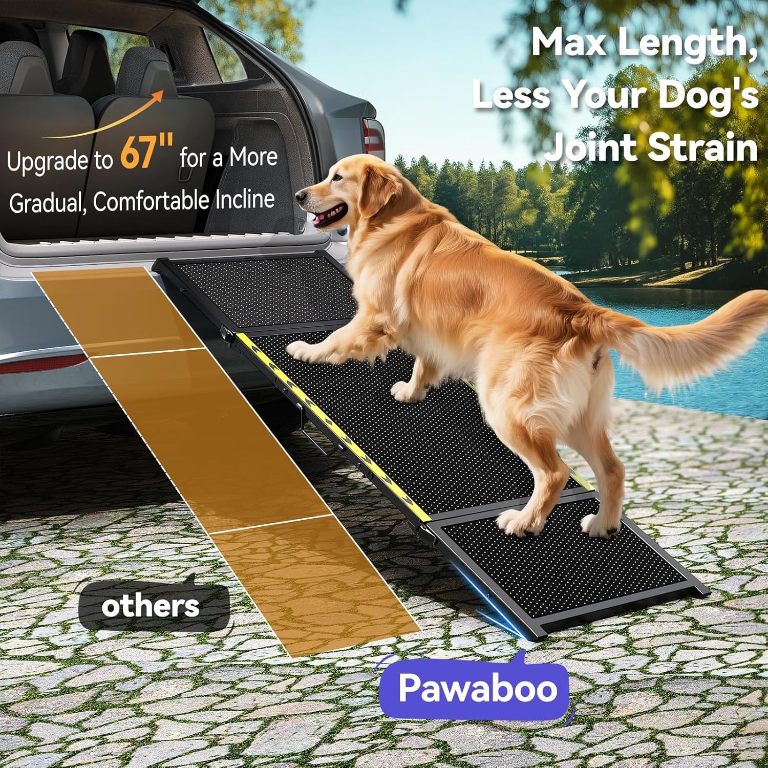 Rampe pour chien de 170,7 cm de long et 50,8 cm de large pour voiture – Rampe portable extra large pour chiens de taille moyenne et grande avec surface de tapis antidérapante, escalier pour voiture