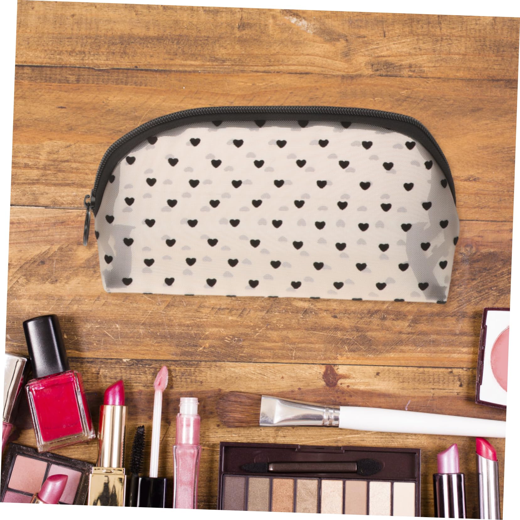 Lot de 6 Trousses à Maquillage Cœur en Nylon et Tulle, Légères et Portables, pour Voyage, Rangement Pratique des Cosmétiques