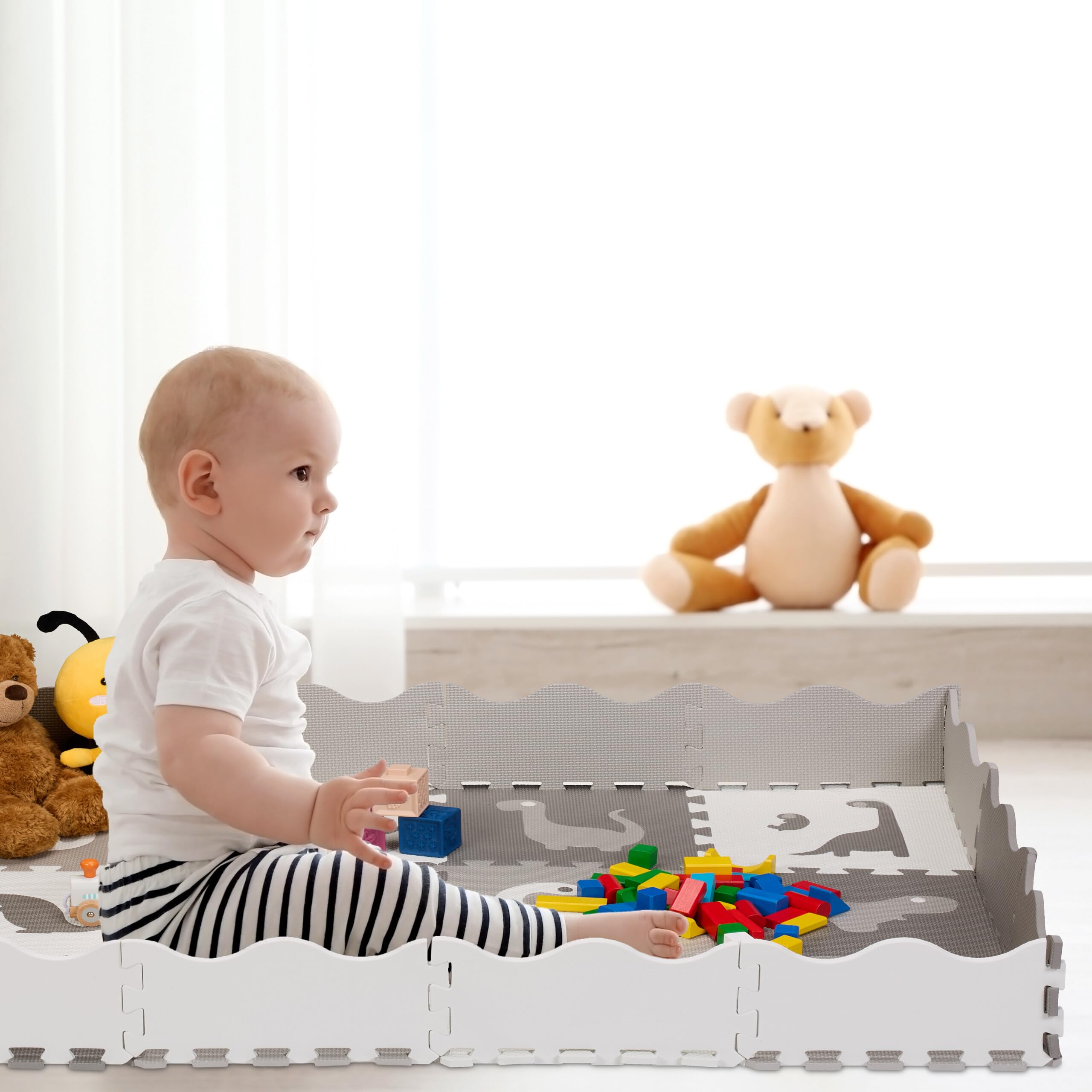 Tapis de sol puzzle 34 pièces, mousse EVA, sans polluants, 0,77 m2, dalle jeu bébé bord Tapis de sol puzzle 34 pièces, mousse EVA, sans polluants, 0,77 m2, dalle jeu bébé bord