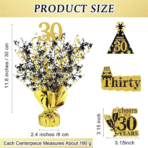 Miniatura 2 de Tatuo 4 piezas de centro de mesa de papel de aluminio metálico feliz 30, 40, 50 y 60 años, decoración de mesa para cumpleaños, aniversario, boda,