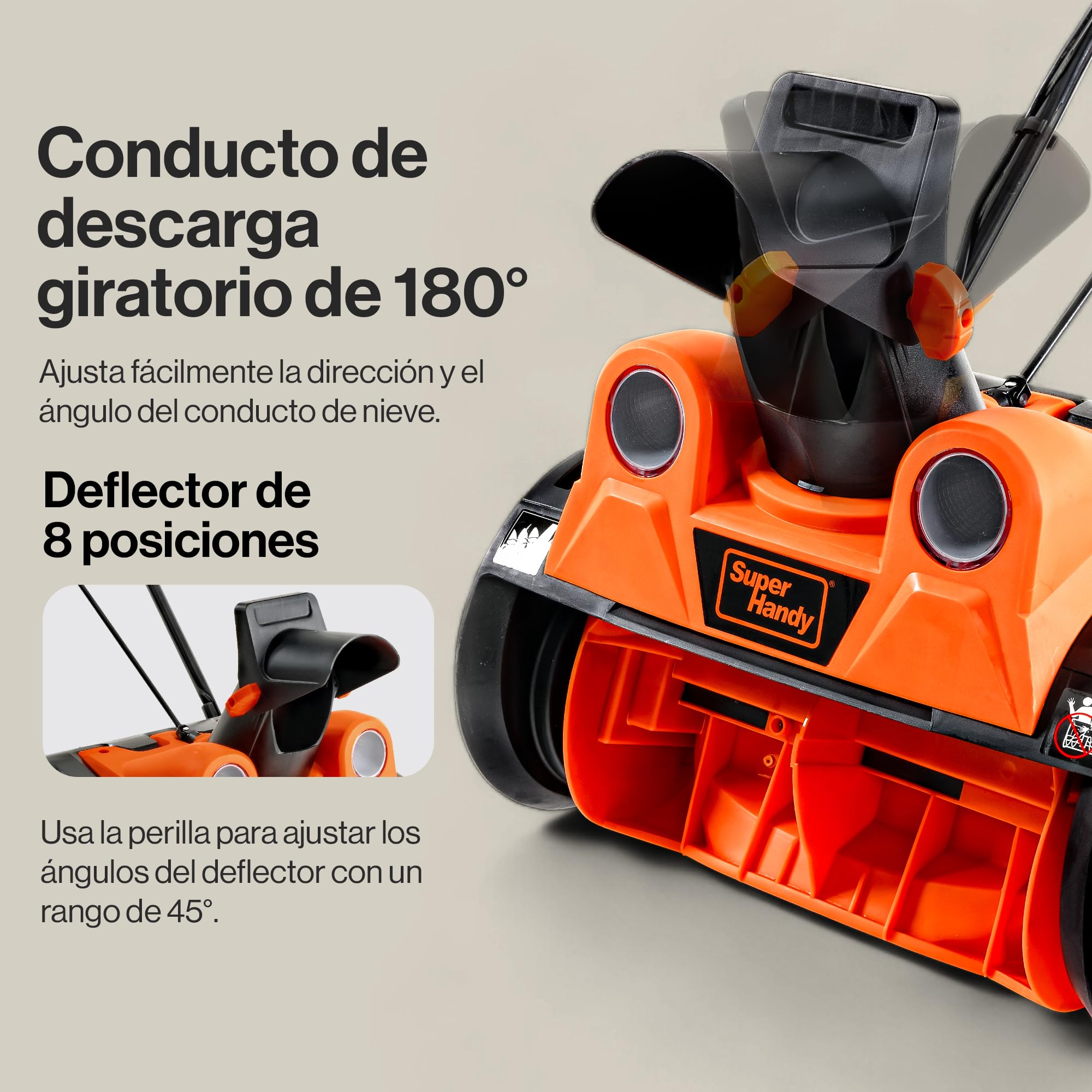 SuperHandy Quitanieves eléctrico con Cable, 46×25 cm, Alcance 7 m, Capacidad 320 kg/min, Faros LED, Ideal para entradas, aceras y Jardines