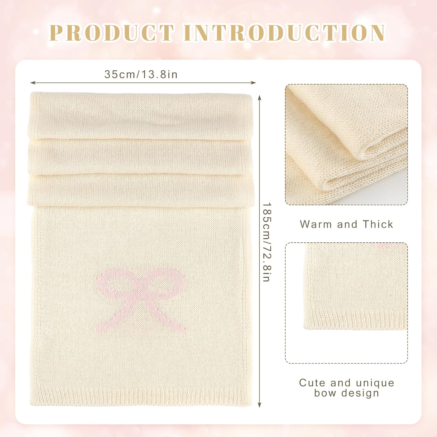 Pink Bow Knit Scarf for Women Mohair Warm Winter Scarf Soft Fashion Solid Color Neck Warmer for Cold Weather - Image 2