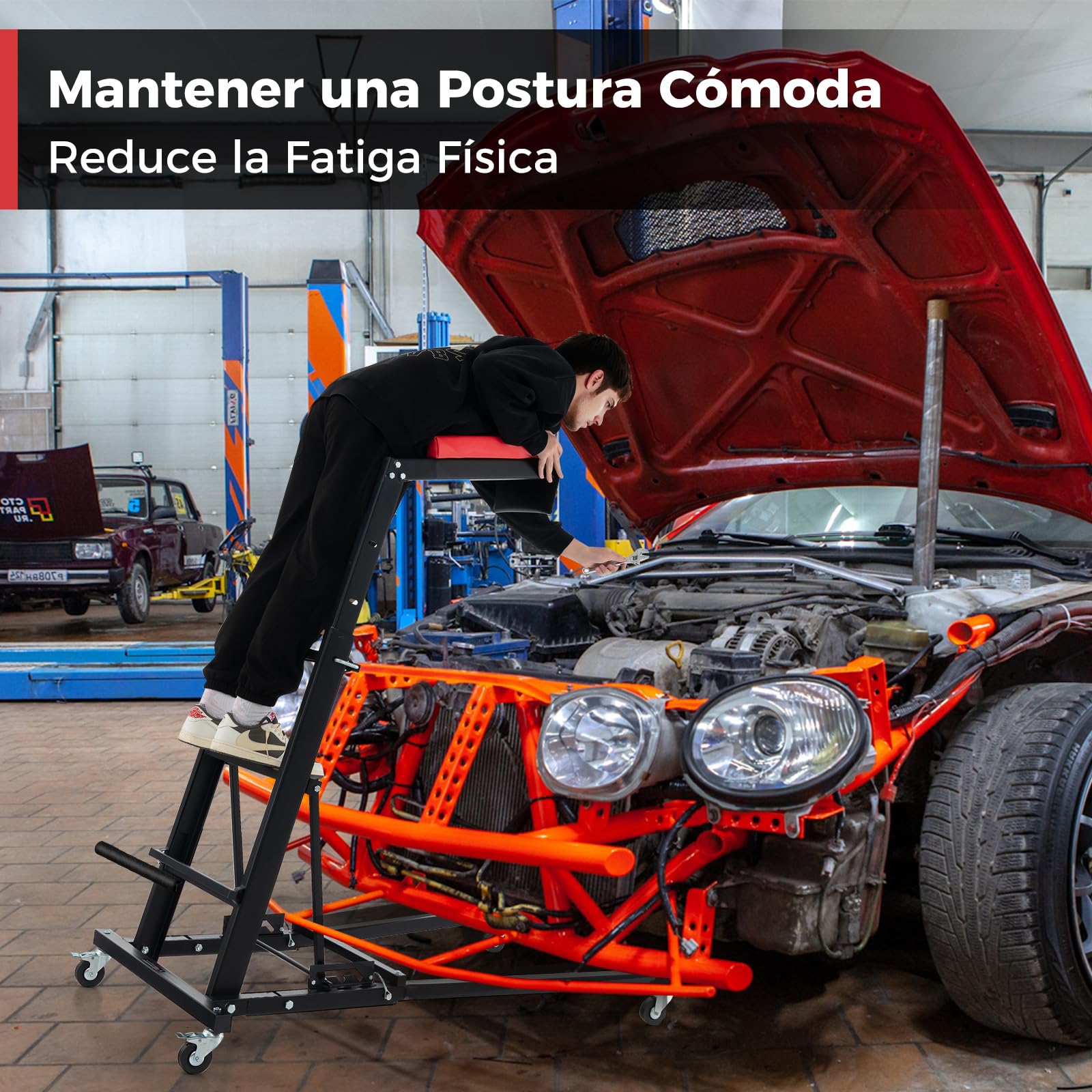 COSTWAY Elevador Lateral Plegable, Mecanismo Automotriz con Altura Ajustable de 114,5 a 168 cm y Ángulo, Estación de Trabajo Elevada Plegable para Garaje en Casa, Tienda de Reparación