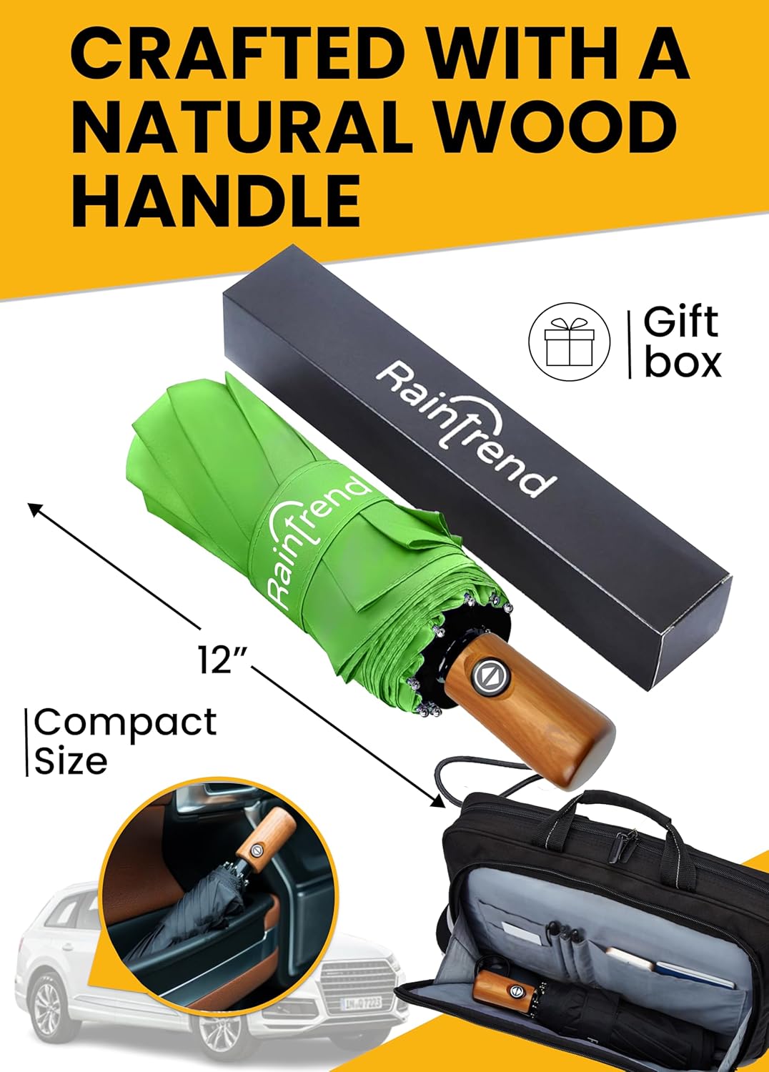 Raintrend Windproof Travel Umbrellas for Rain Automatic +10% Bigger Canopy Strong Frame Compact Folding Portable Umbrella for Women Men Backpack Purse - Image 3