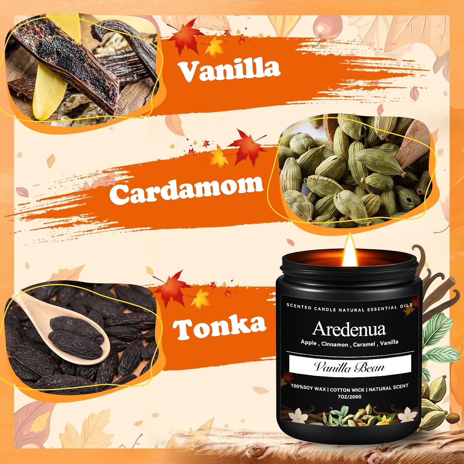Fall Candles, Vanilla Bean Scented, Autumn Seasonal Candle for Fall image 4
